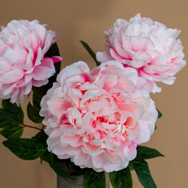 3 pioenrozen open kunstbloemen licht pink